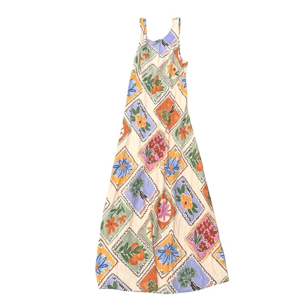 Paper Heart Anthropologie Linen Blend Floral Post Card Maxi Dress - Picture 5 of 9